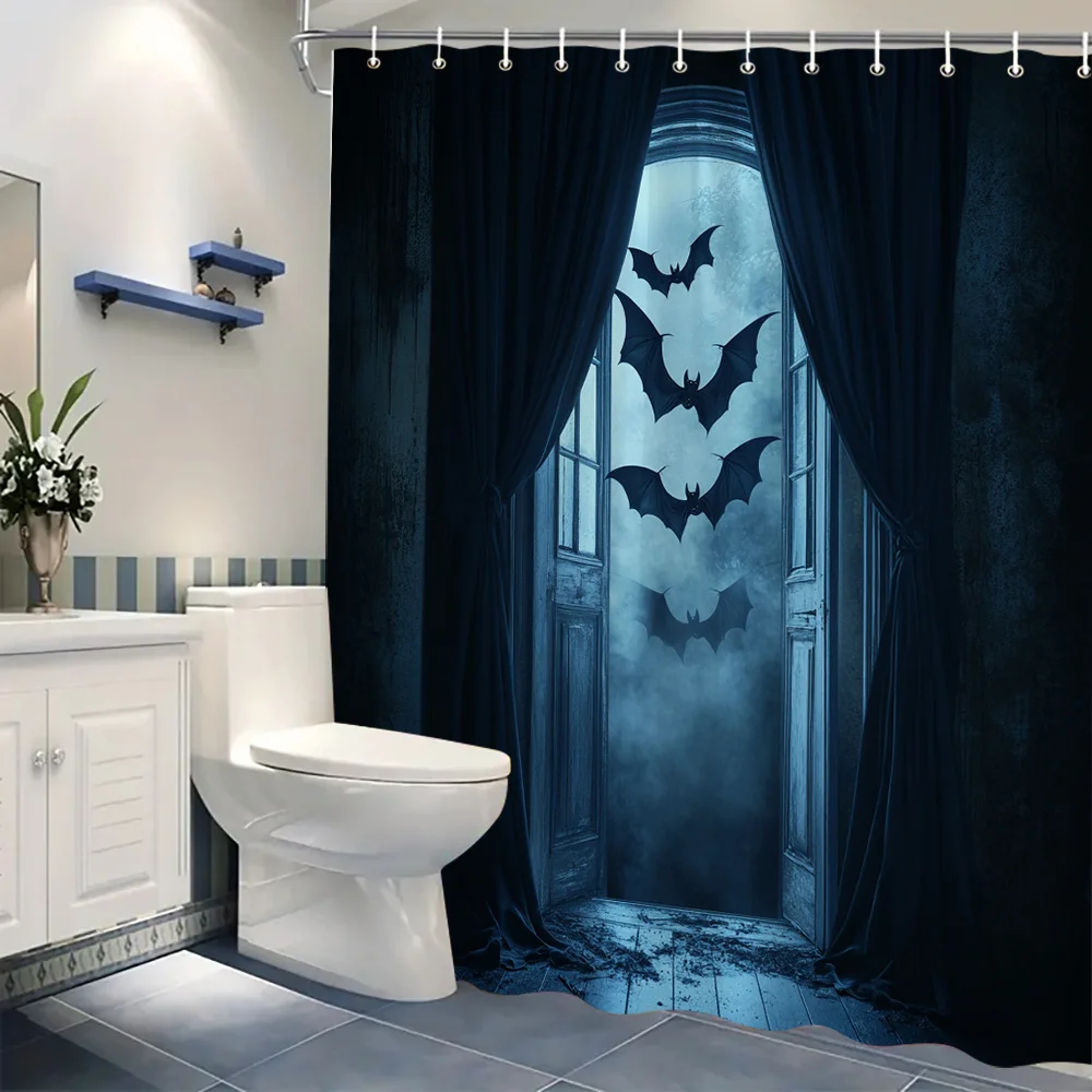 Spooky Halloween Bat Curtain Shower Curtain Gothic Vampire Bat Shower Curtain Bathroom Decor