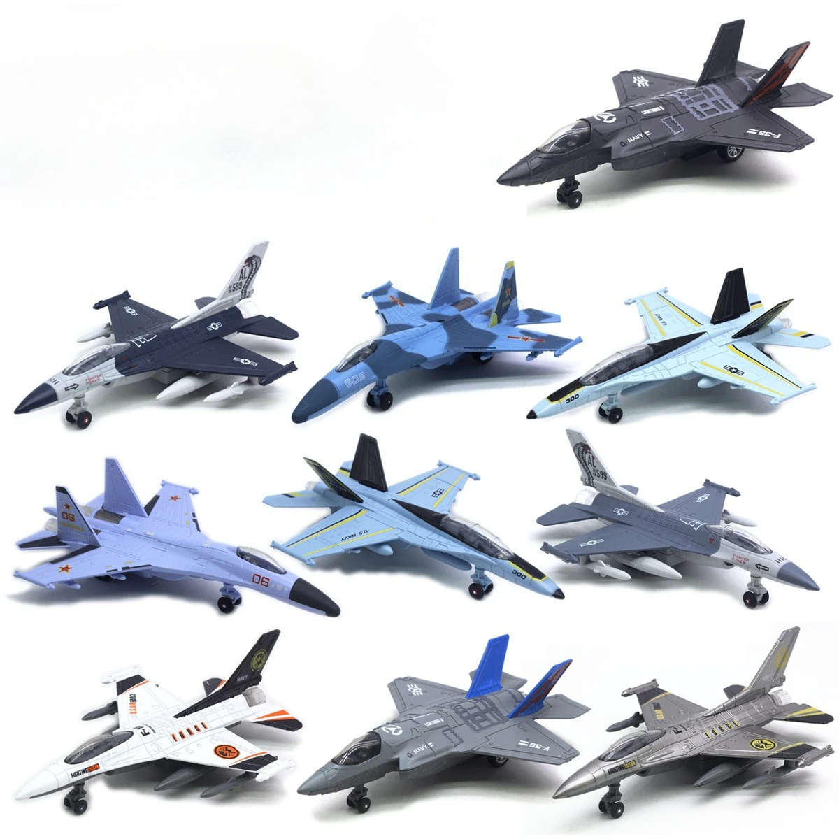 

F-16 SU-35 F-18 F-35 B-2A SR-71 alloy aircraft model fighter Pull back sound light kids toy airplane model bomber with bracket