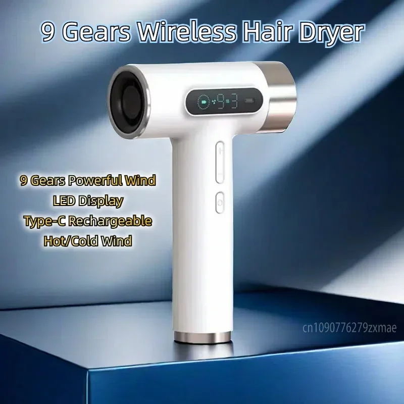 

Super LED Display Portable USB Charging Wireless Hair Dryer 100000RPM High Speed Wireless Cold/Hot Air Type-C Fast Drying