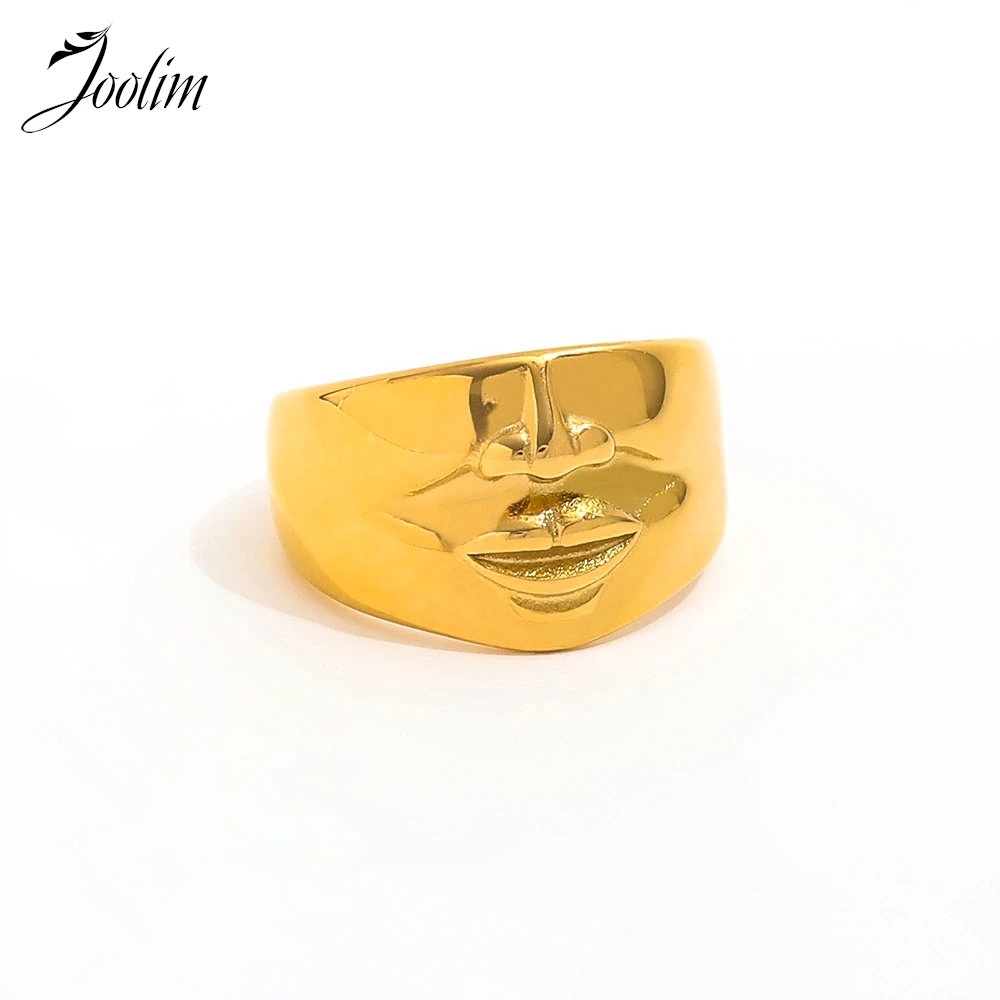 

Joolim Jewelry Wholesale High End PVD Tarnish Free Classic Vintage Fashion Mask Face Band Stainless Steel Ring For Women