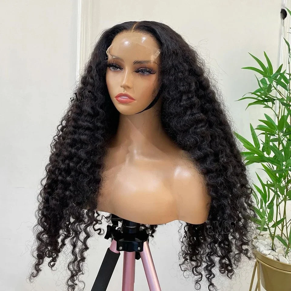 أسود غريب مجعد 26 بوصة 180 الكثافة الحرة جزء غلويليس الاصطناعية طويلة 13*4 الدانتيل شعر مستعار أمامي للنساء Babyhair preplucked يوميا #3