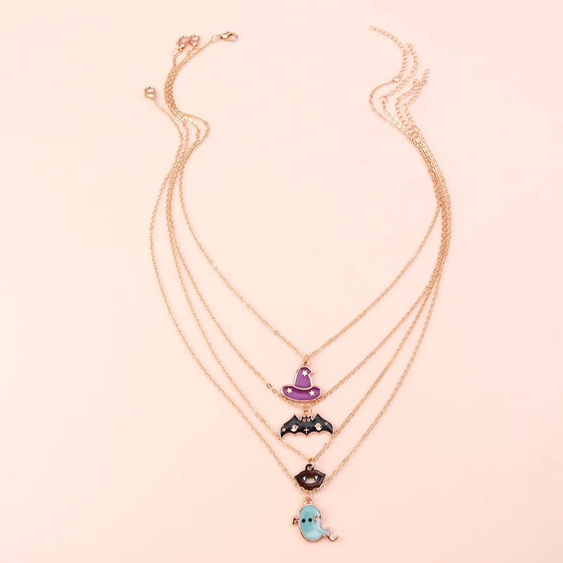 Aihua 4-teiliges Set mit niedlichen Halloween-Halsketten aus Emaille: Kürbis, Fledermaus, Mumie, Hexe, Skelett, Augapfel-Halskette für Damen, Halloween-Party-Schmuck – Detail 18