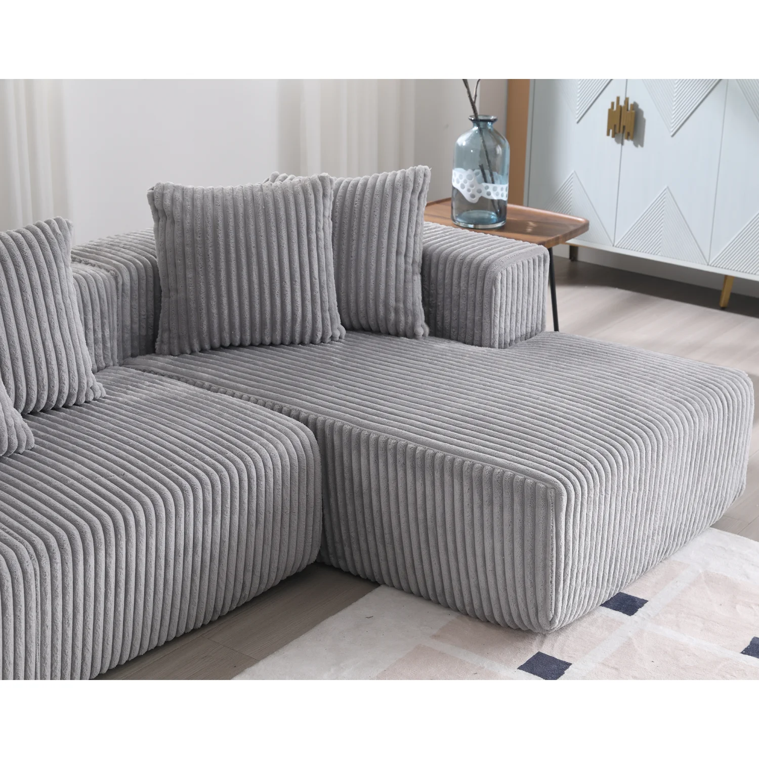 131'' Modular Sectional Couch, U-shaped sofa , Chaise Lounge, Striped fabric,Upholstered 4 Seater Couch