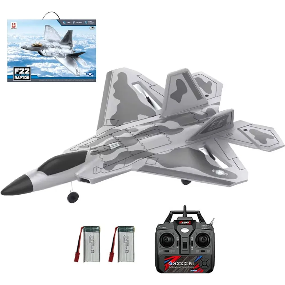 2.4GHz 4-Channel F22 RC Airplane with 6-Axis Gyro, 3D/6G Flight Modes, and Dual Batteries