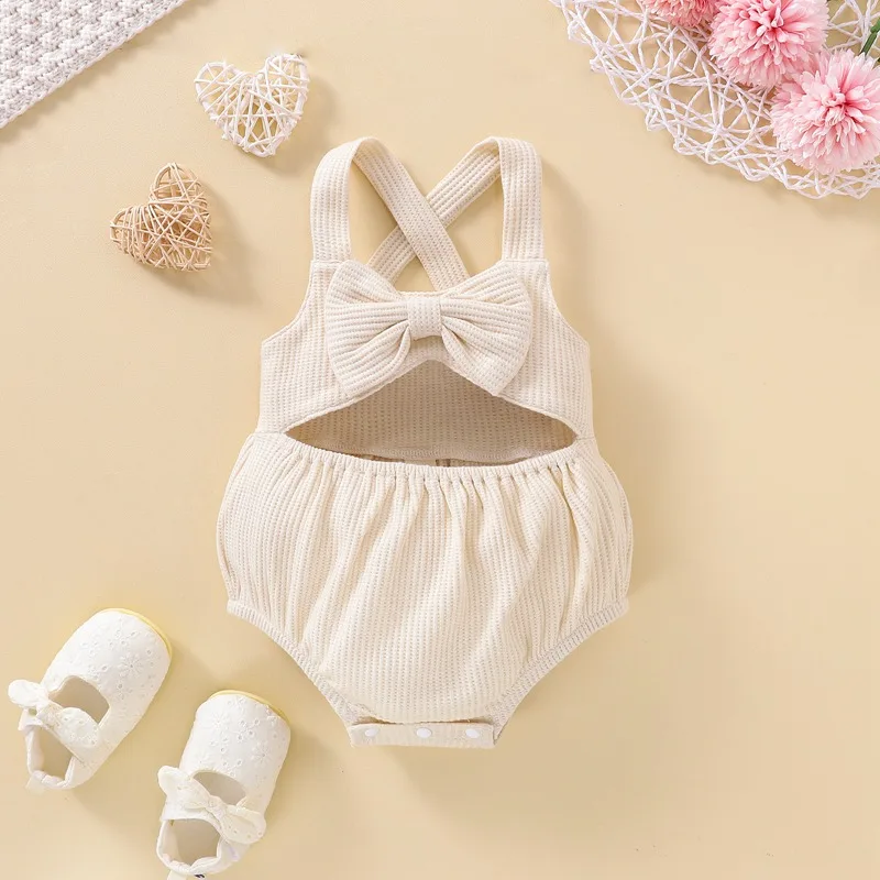 Baby Girl Clothes Summer Baby Sleeveless Bodysuit Cute Newborn Infant Bowknot Solid Color Romper Ropa Bebe Bodysuits One-pieces