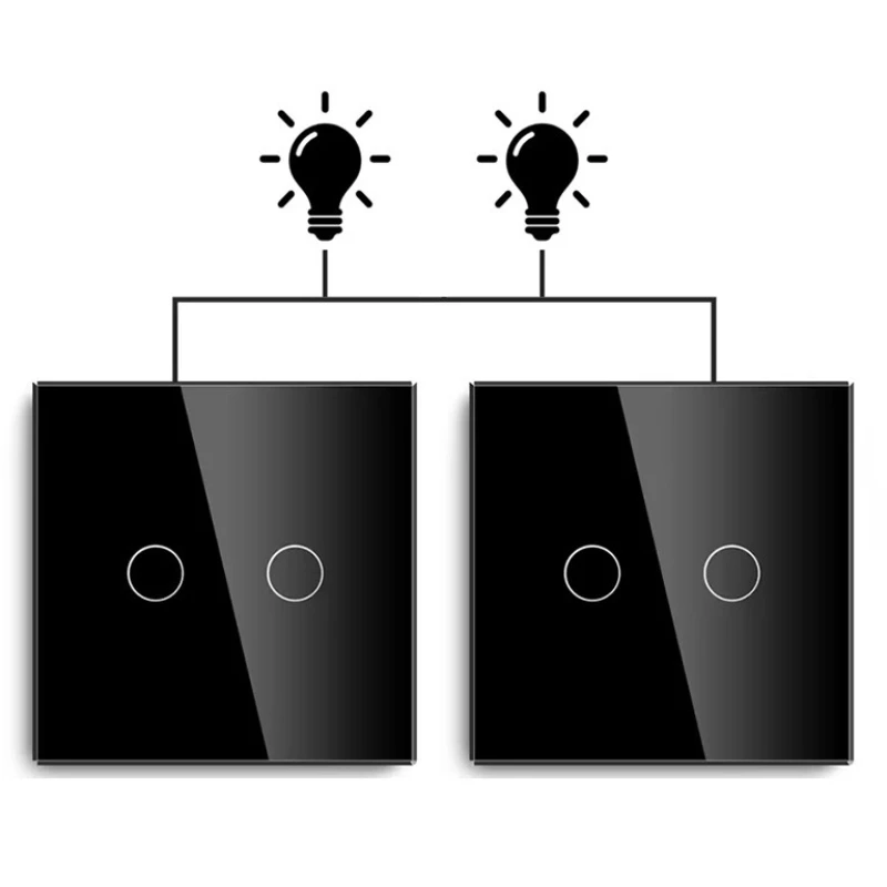 

Black Touch Switch 2Gang2Way Dual Control Switch Glass Panel European Union Standard 220v Russia
