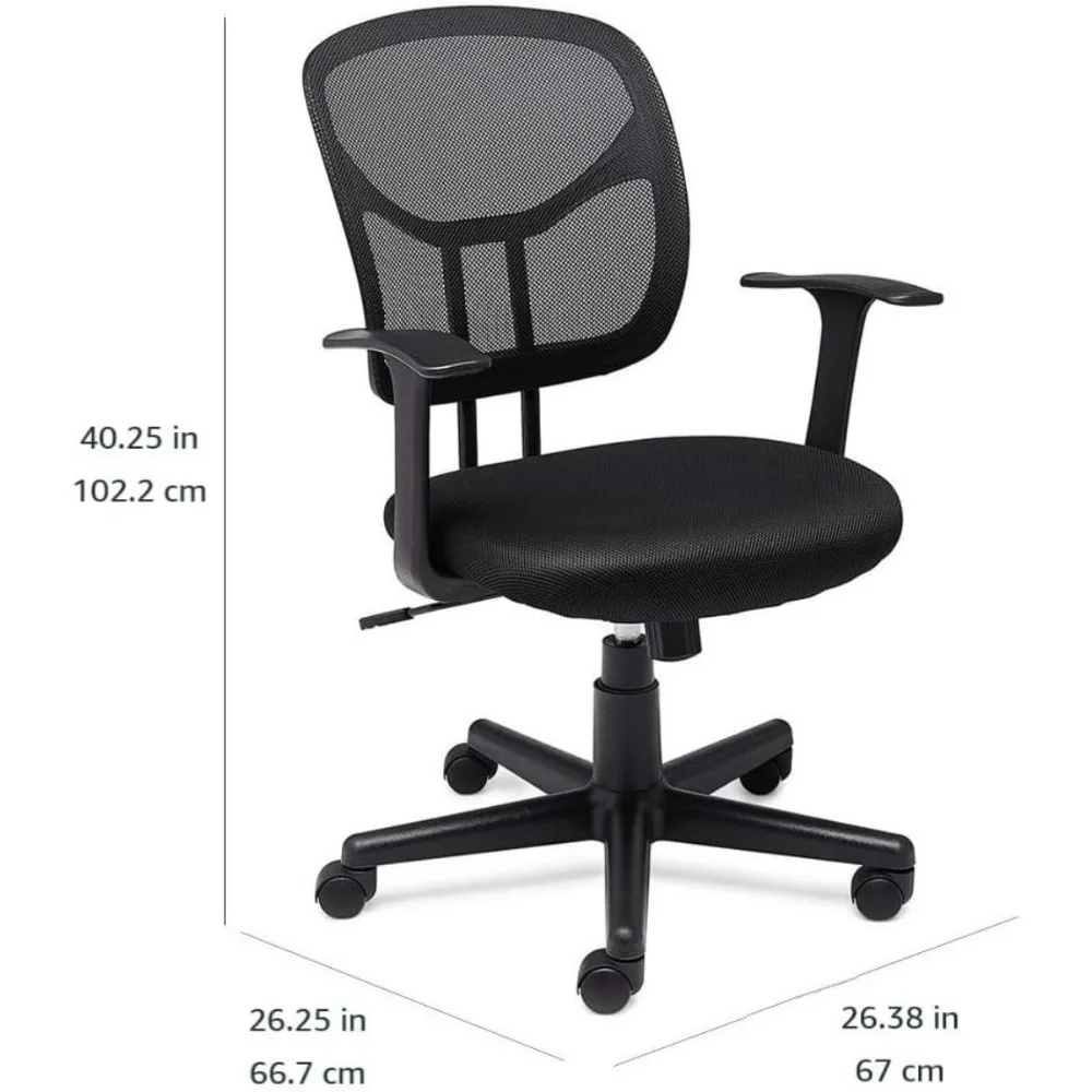 Basics Mesh Mid-Back Adjustable-Height 360-Degree Swivel Office Desk Chair with Armrests and Lumbar Support, Black