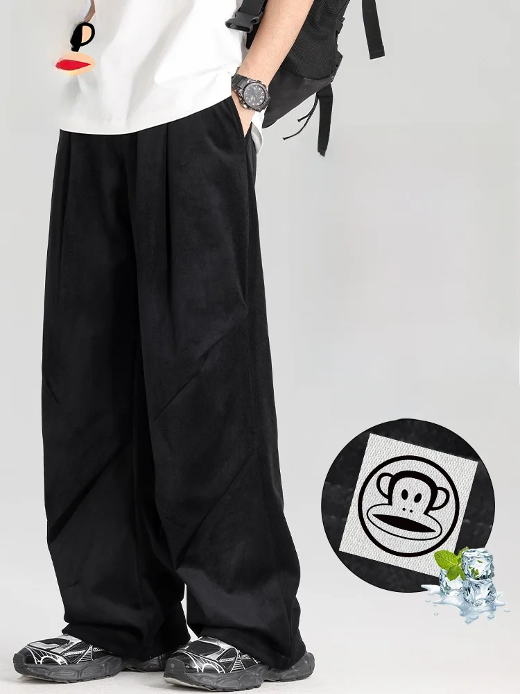 

PaulFrank Ice Silk Loose Straight Leg Casual Pants Men's Summer Thin Lightweight Comfortable Trousers Vintage Paratrooper Sle