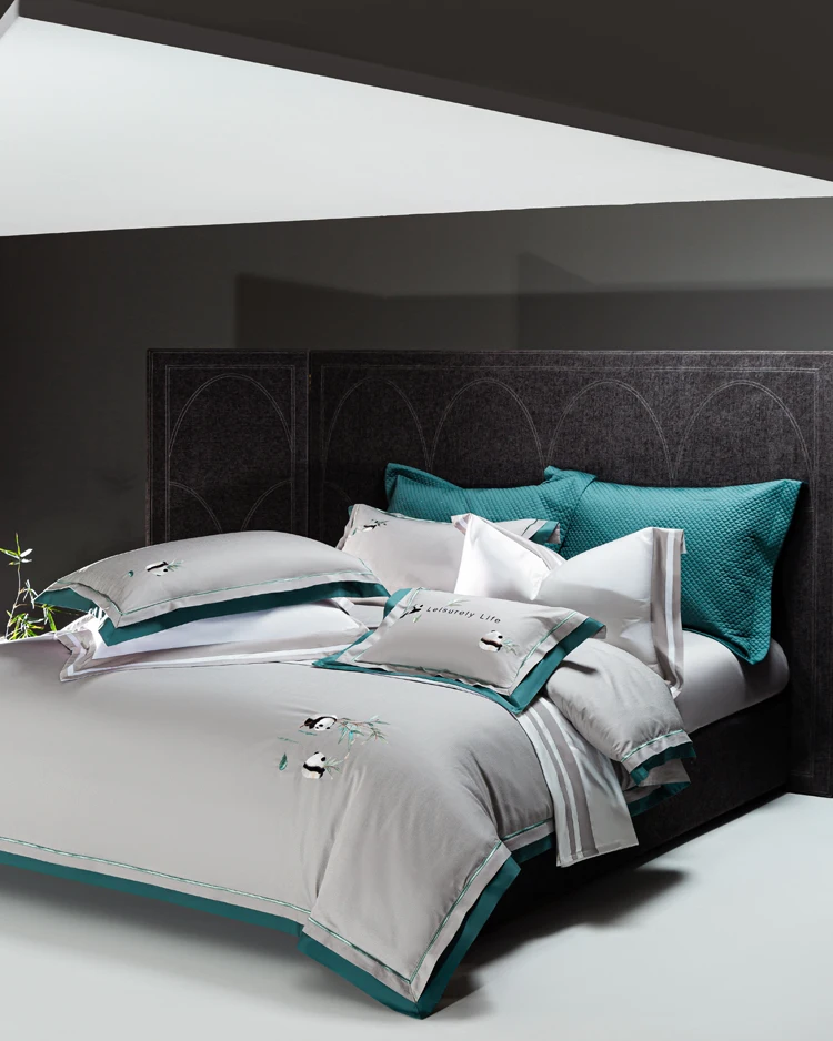 

100% Long-Staple Cotton Quilt Cover Set New Panda Jacquard Design Striped Solid Pink Comforter Bed Sheets Home Hotel Cooling