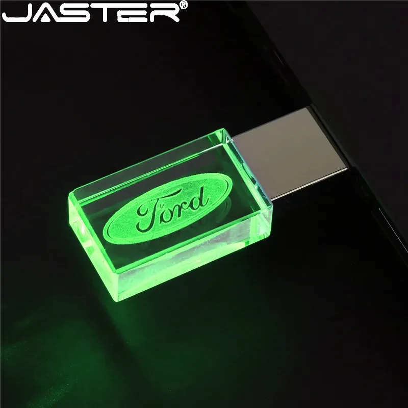 JASTER USB Flash Drive Creative Crystal 64GB with Red Blue Green Light 32GB 16GB Free Logo Pen Drive New Car Gift Memory Stick