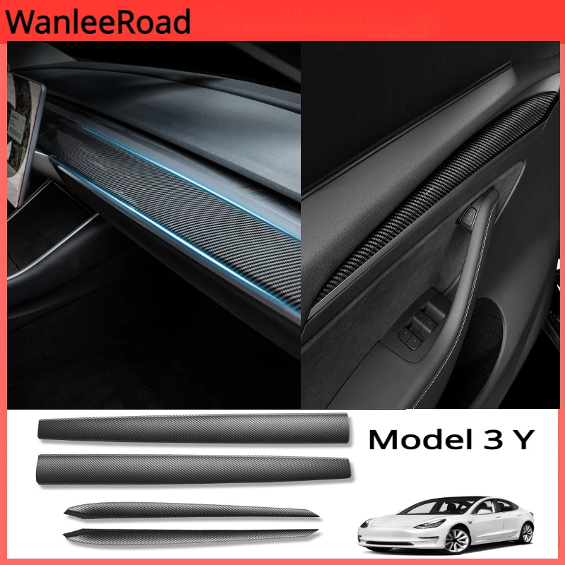 

Dashboard Trim Strip for Tesla Model 3 Y Center Console Panel Sticker Cover Carbon Fiber ABS Modely Car Accessories 2017-2023