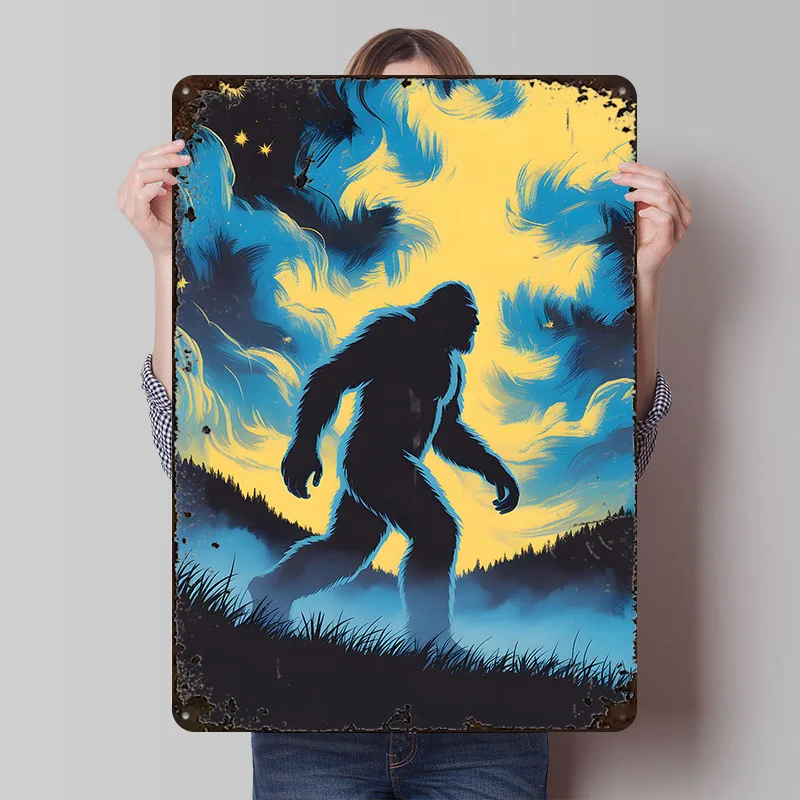 Lustiges Bigfoot-Silhouetten-Poster, personalisierte Wandkunst, Retro-Vintage-Metallblechschilder für Raumdekoration, Gaming Wand Deko