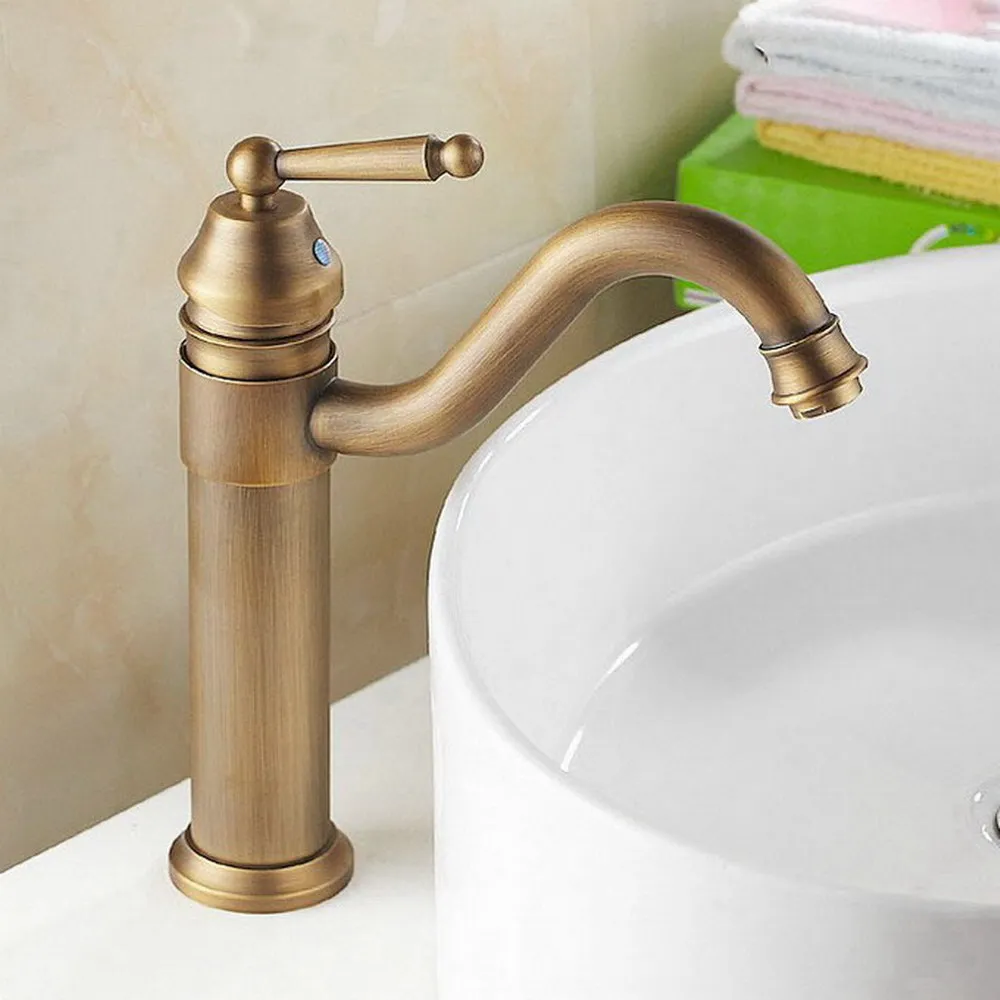 

Deck mounted Antique Brass finish bathroom Faucet basin mixer tap Hot and cold water tap Nnf204