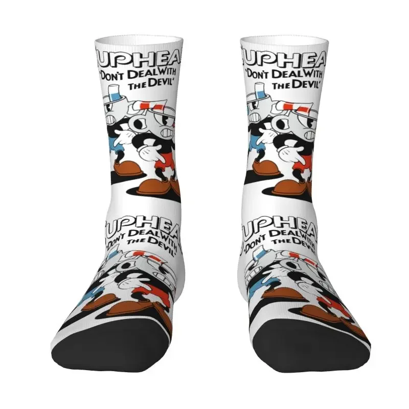 Cool Print Cuphead And Mugman Socks for Men Women Stretchy Summer Autumn Winter Cartoon Game Crew Socks