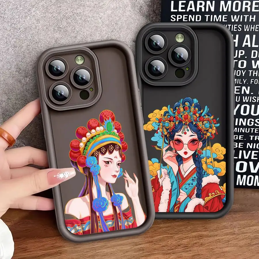 Beijing Opera Cool Girl Shockproof Case For Apple iPhone 11 14 Pro Max 15 Plus 12 13 Mini XR X XS 7 8 Shockproof Phone Cover