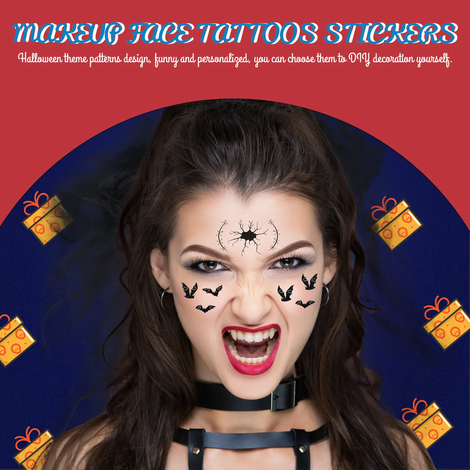 

3 листа светящихся в темноте водонепроницаемых тату-наклеек, временные татуировки для лица на Хэллоуин, декоративные наклейки, аксессуары для косплея, реалистичные и жуткие