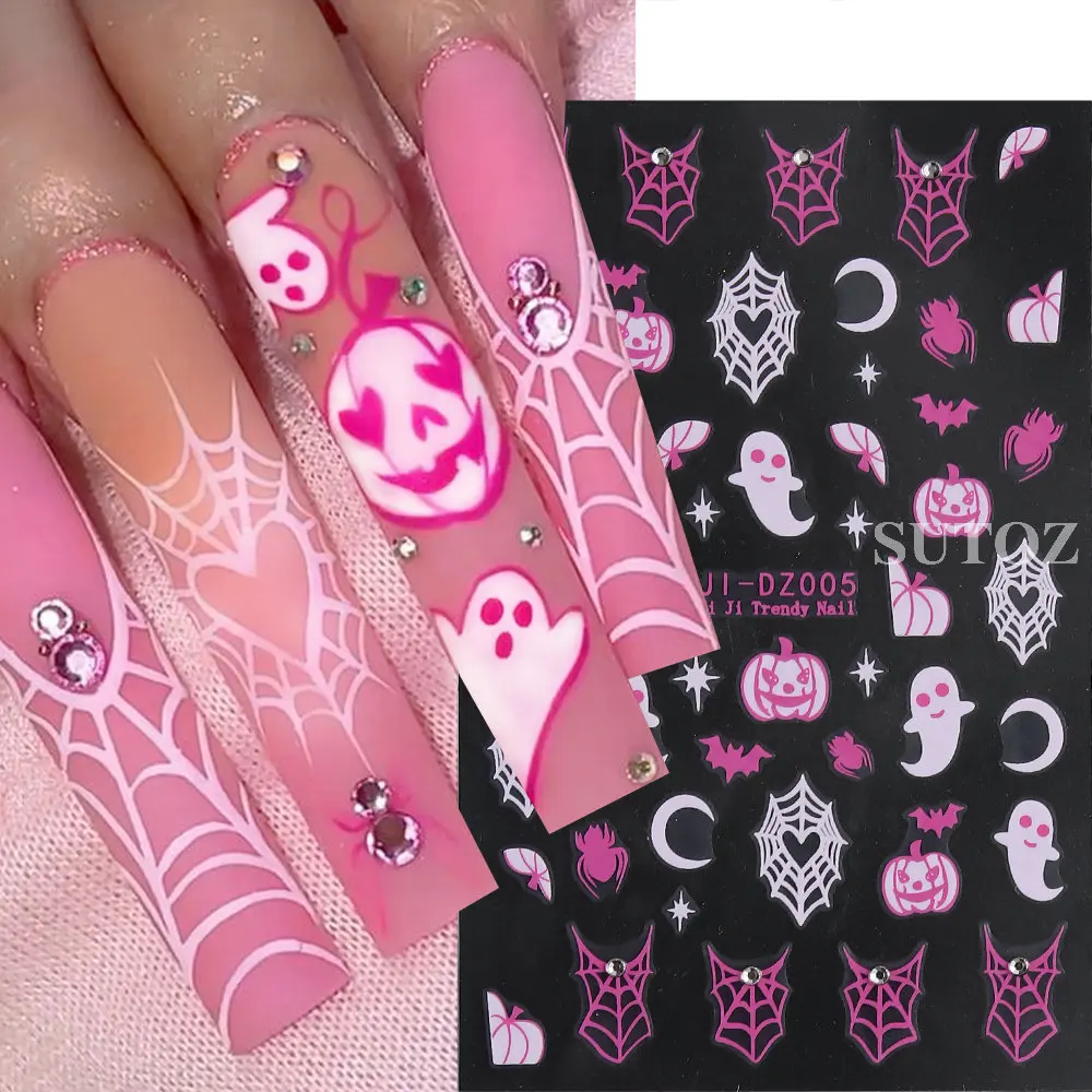 Cute Ghost Nail Stickers, Pumpkin Rhinestones Design, Coração, Spider Web Slider, Encantos Manicure Decalques, Decoração de Halloween, LEBJI-DZ