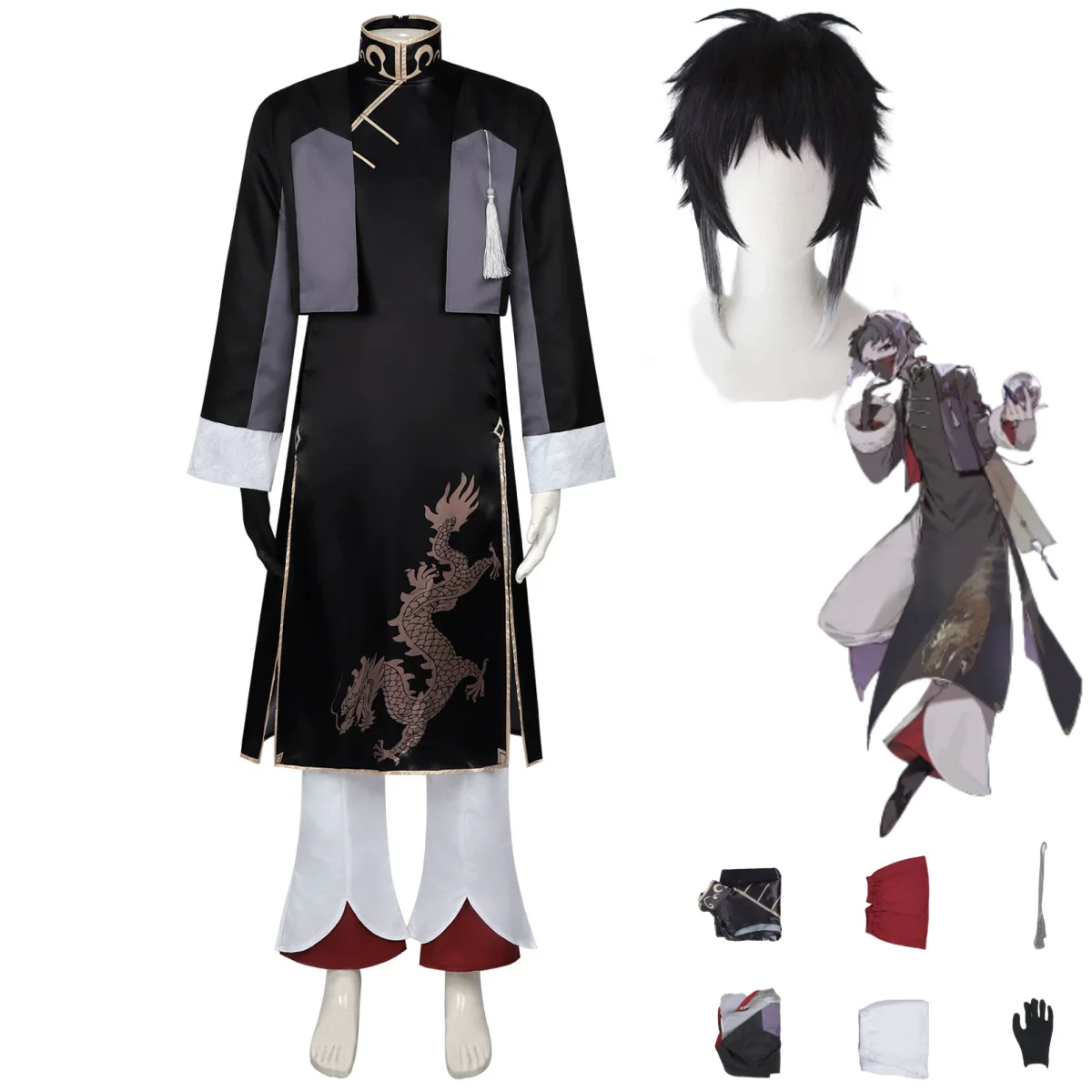 

Аниме Бунго Бродячие Собаки Рюносуке Акутагава Косплей Костюм Китайский Стиль Пальто Ханфу Халат Парик Мужской Традиционный Фестивальный Костюм