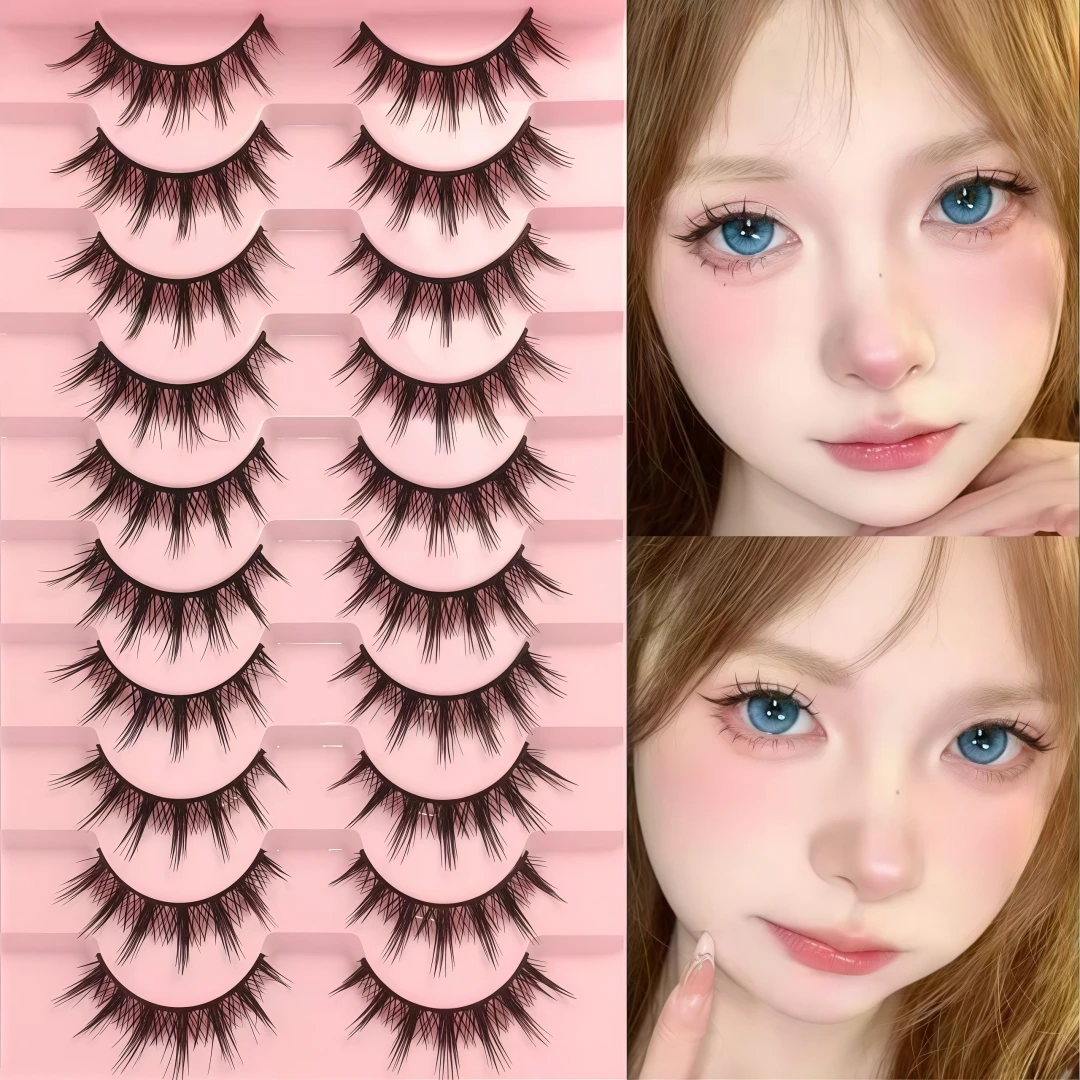 Cosplay Little Devil Manga 009 False Eyelashes, 10 Pairs Pack Dense Style Full-strip Ultra-natural Beginner-friendly Eyelashes