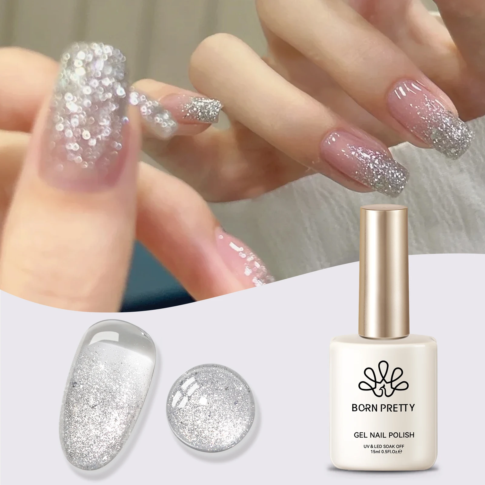 ولد ريتي 15 مللي الفضة عاكس بريق هلام طلاء الأظافر تألق تألق بريق الليزر نقع قبالة الأشعة فوق البنفسجية هلام مسمار الفن الورنيش