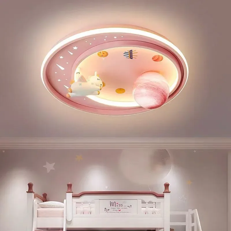 Imagem -03 - Criativo Rodada Led Teto Luz Lua Astronauta Cartoon Eye Care Azul Rosa Crianças Bebê Boy Room Decor Lamp