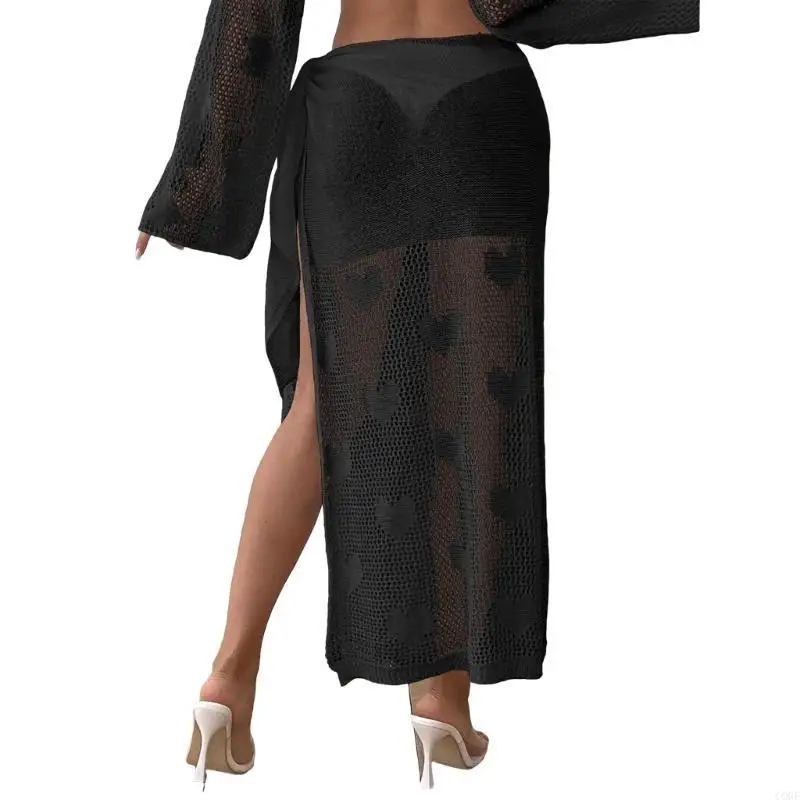 

Long Hollowed Knit Beach Wrap Hollowed Corchet Beach Coverup Dress Long Corchet Side Tie Beach Dress Swimsuit Coverup