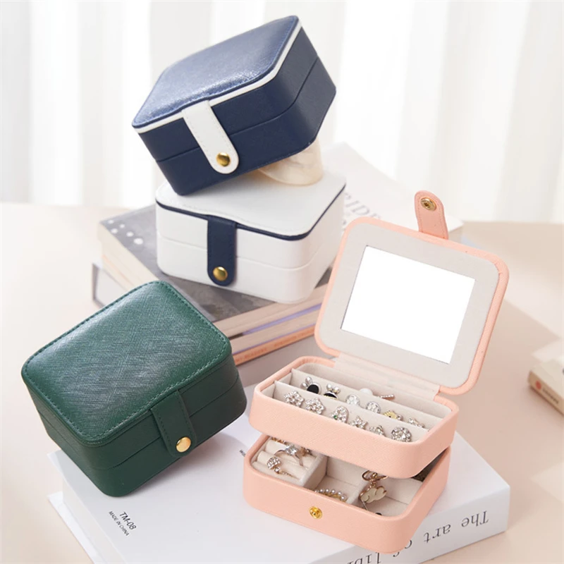 South Korea Refined Jewelry Box Multi-Layer Portable Travel Jewelry Box Earrings Jewelry Leather Multi-Layer Storage Box