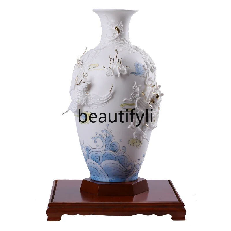 High-grade atmospheric suet jade white porcelain hand-painted porcelain vase artwork 