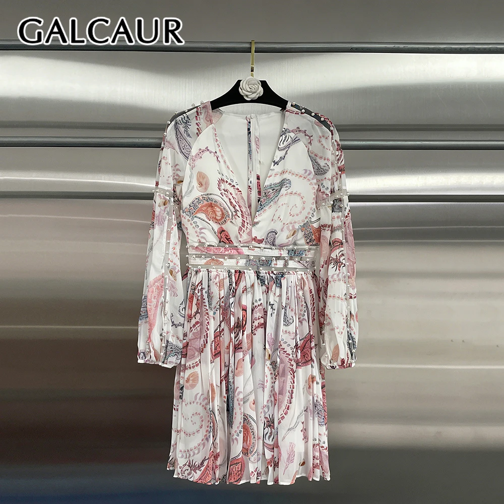 

Платье GALCAUR с контрастными вставками и принтом, женское, с V-образным вырезом, длинными рукавами, свободного кроя, во французском романтическом стиле, модное осеннее платье