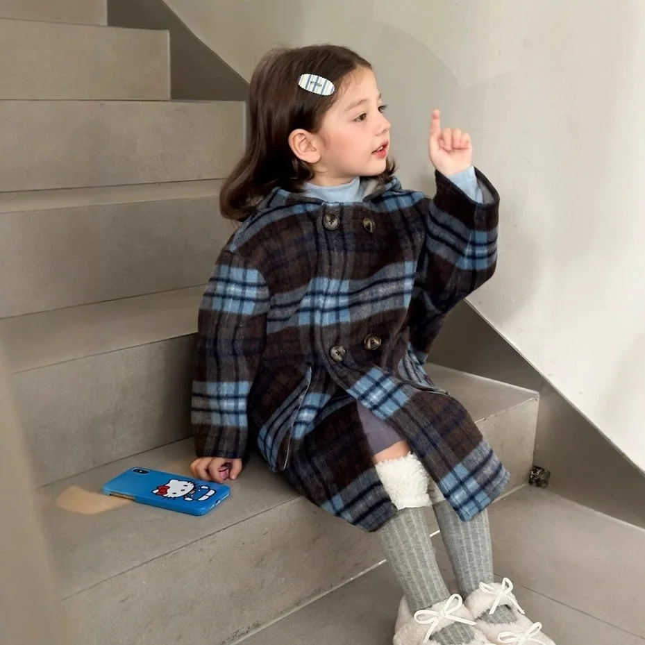 Designer Winter Coat - Classic Plaid Print with Quilted Padding & Faux Fur Trim Spring Autumn Jacket Girl