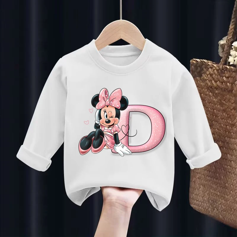 Spring/autumn Baby Girl Minnie Sweatshirt Loose Long Sleeve Tops Fashion Cartoon Disney Children Hoodies Crewneck Pullovers