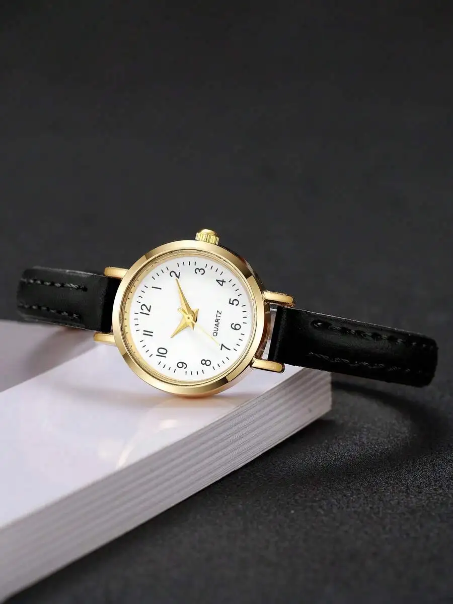 1pc Women's Minimalist Fashion Small Dial Elegant Quartz Wrist Watch, Slim Leather Band (Watch Box Not Included)