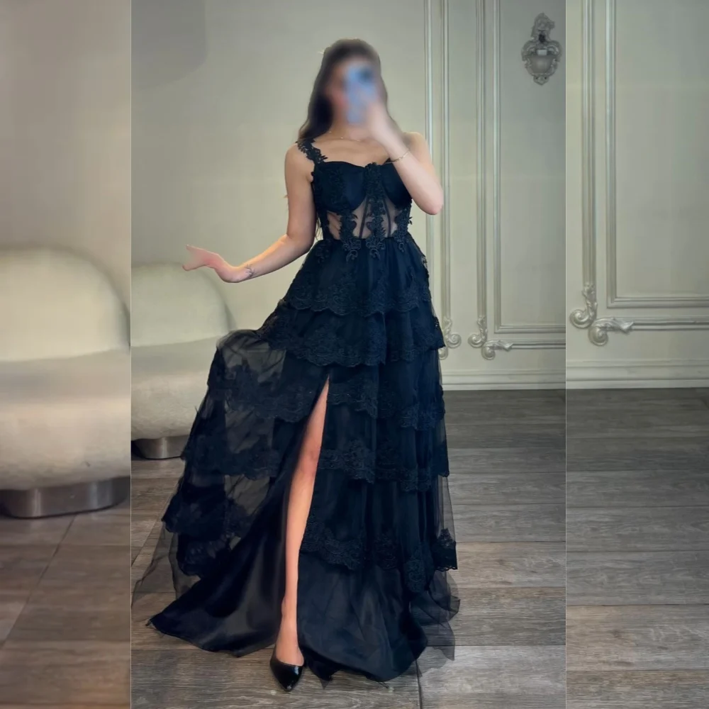 

Customized Tiered Lace Sweetheart Neck A-line Long Dresses Bespoke Occasion Elegant High Quality Simple Evening Party Gown