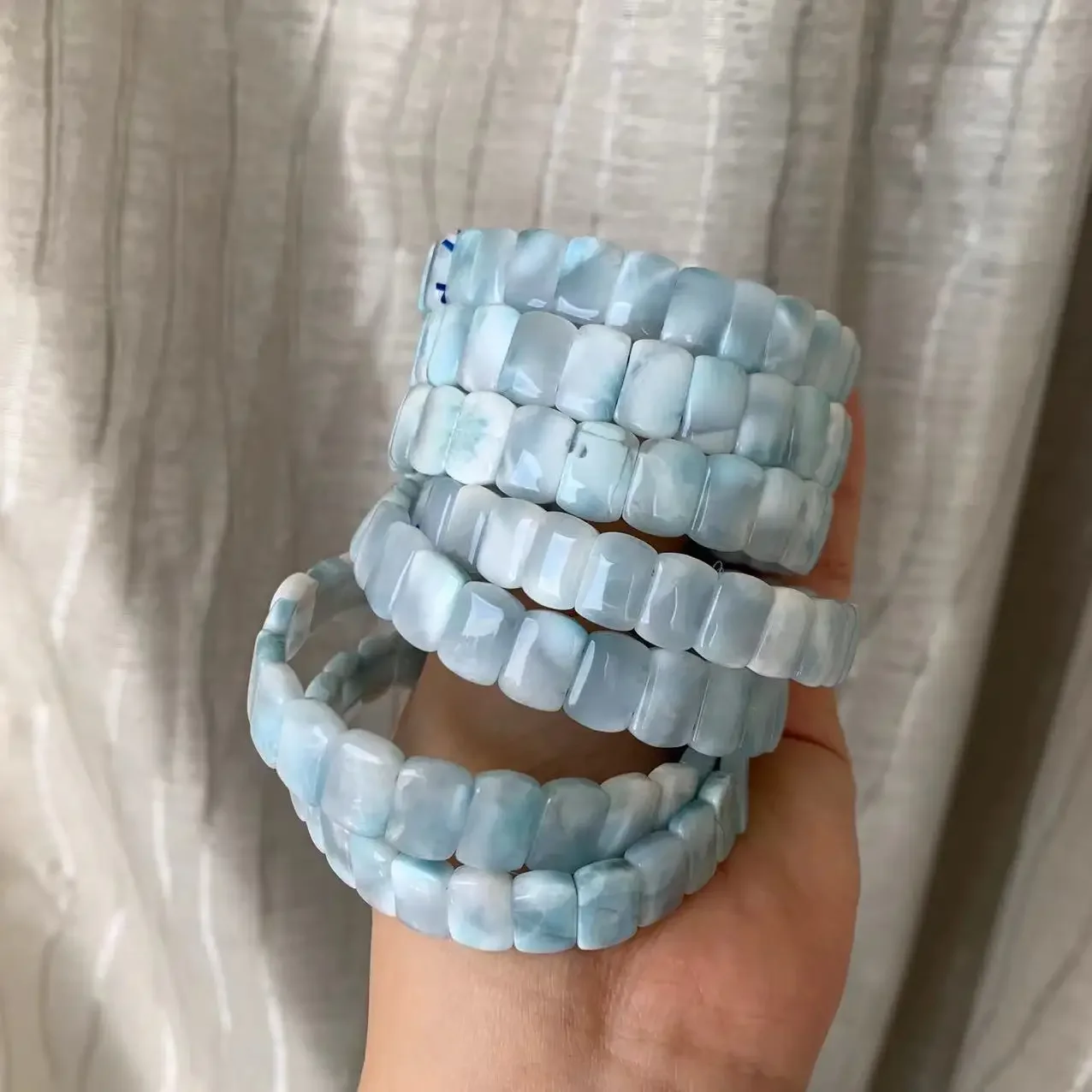 2024 AA Grade Natural Larimar/Copper Pectolite Beads Bracelet Dominicana Genuine Larimar Gemstone Bangle For Party For Gift