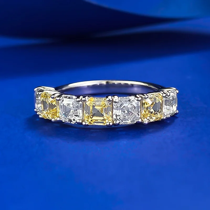 New S925 Silver Yellow White Pagoda Row Diamond Ring for Women High Carbon Diamond Layered Diamond Ring Wedding Jewelry