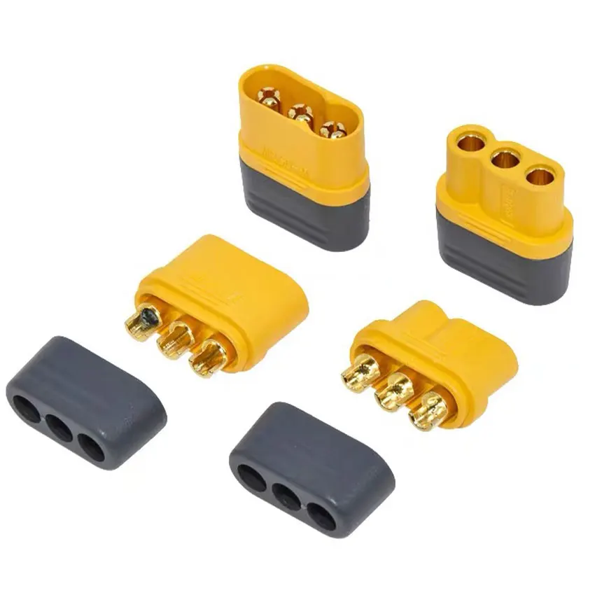 MR60 MR 60 Fireproof Female Male Three-core Connector With Sheath 3.5mm Brass Gold Plated For Lipo ESC RC Model