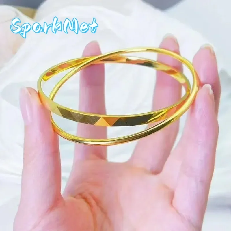 

Sparkmet Women's 24K Gold AU999 Interlocking Rings Bracelet with Stylish Luxury | Vine-wrapped rings , daily elegant