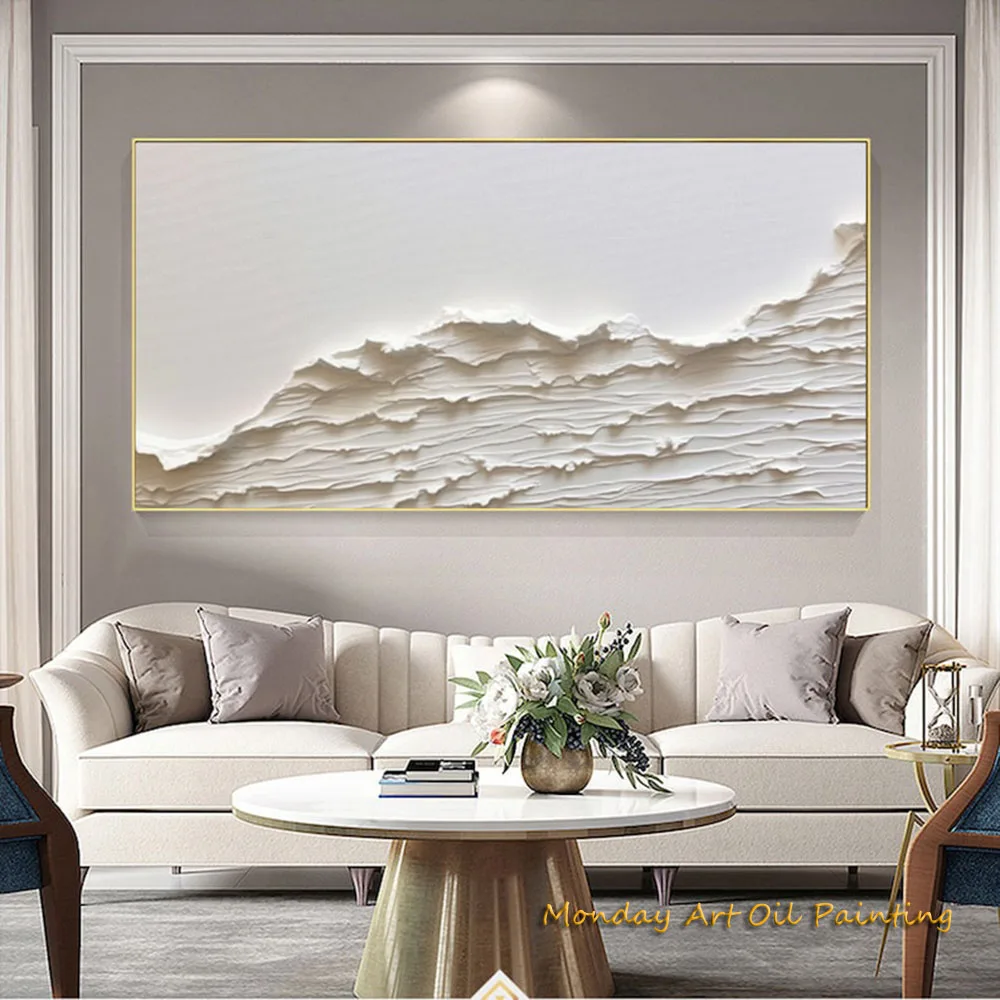 Hand Painted Oversized Seaswaves Textured Oil Painting Original Clouds Abstract Extra Large Wall Art Acrylic Minimalist