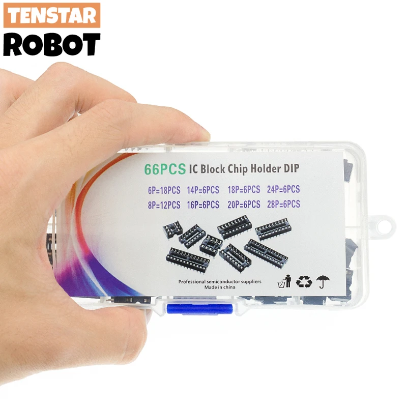 66PCS/Set DIP IC Sockets Adaptor Solder Type Kit 6,8,14,16,18,20,24,28 pins Integrated circuit