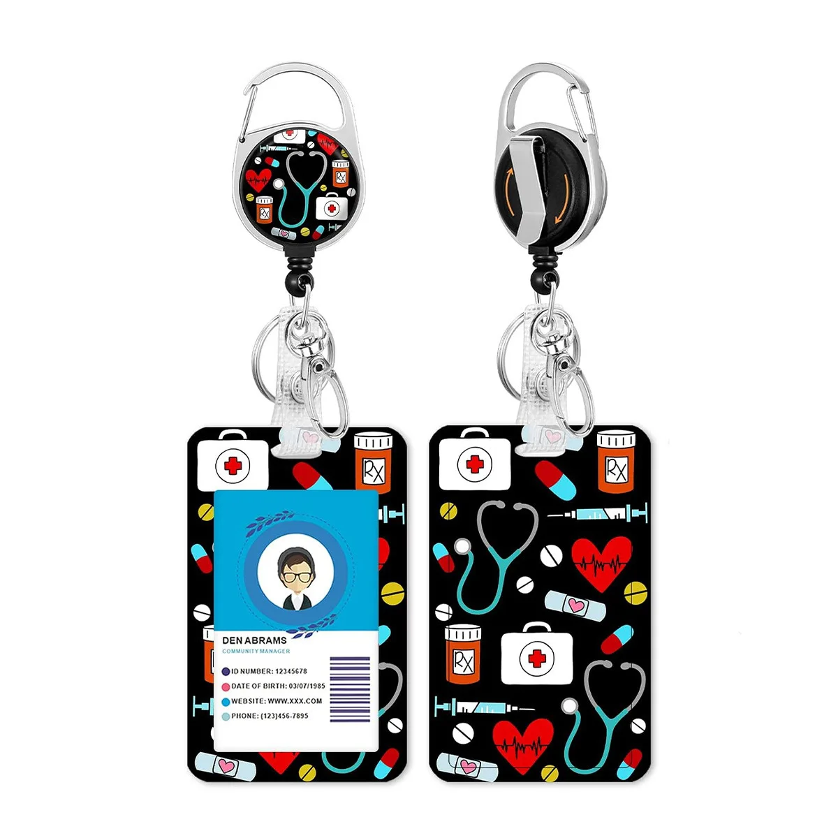 ID Badge Holder with Lanyard Badge Reel Retractable, ID Holder Keychain Clip Name Tag ID Card Holder for Work Office