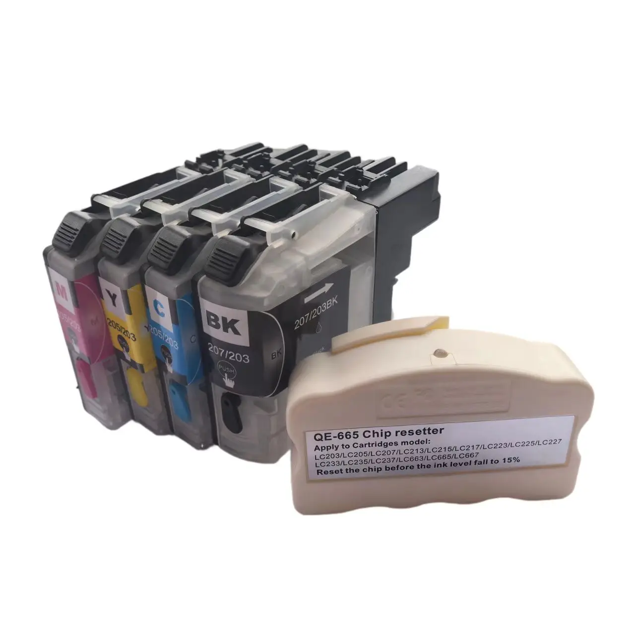 

Многоразовый картридж + устройство сброса чипа для Brother LC203 LC213 LC223 LC233 LC205 LC207 LC209 LC235 LC237 LC663 LC123 lc133