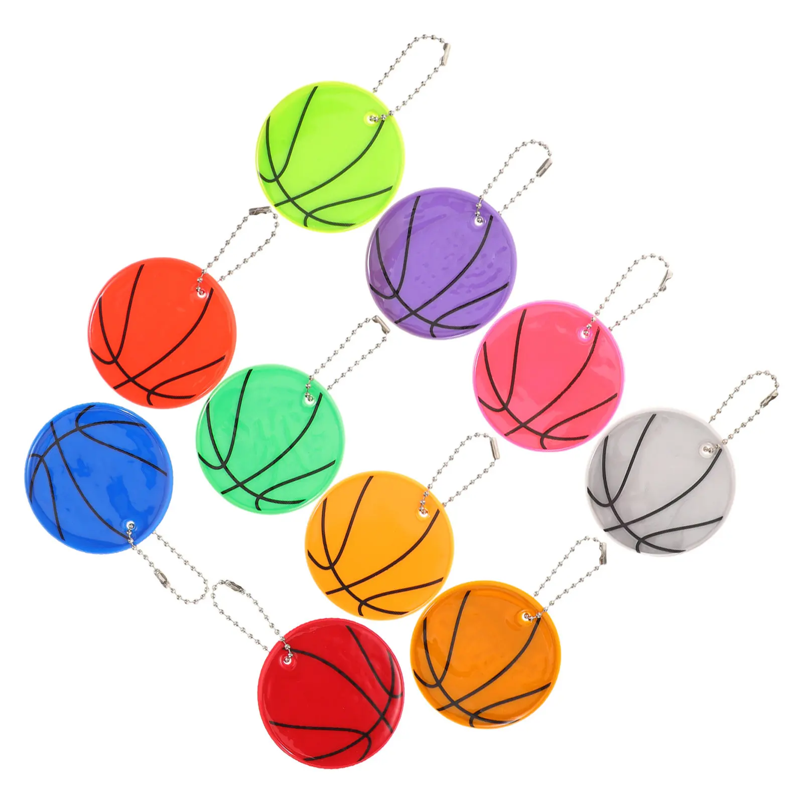 10Pcs Reflective Basketball Keychains High Strength Glow-in-The-Dark Safety Pendants Backpack Charm Reflector Tags Schoolbag