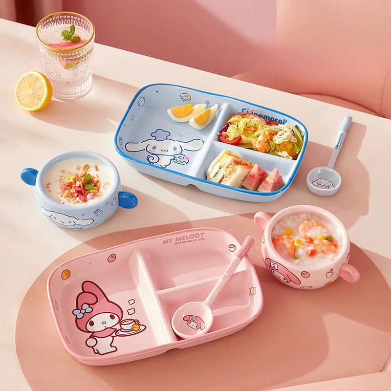 Sanrio-Juego de vajilla de comedor para una persona, plato de cerámica de alto valor, plato para comer, tazón para el hogar