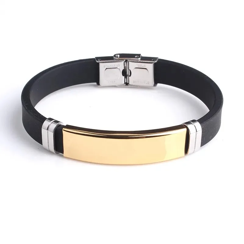 Individuelles Logo Name Silikon Armband Männer Punk Mode Schwarz Gravieren Text Id Armbänder Für Frauen Freunde Luxus Marke – Detail 3