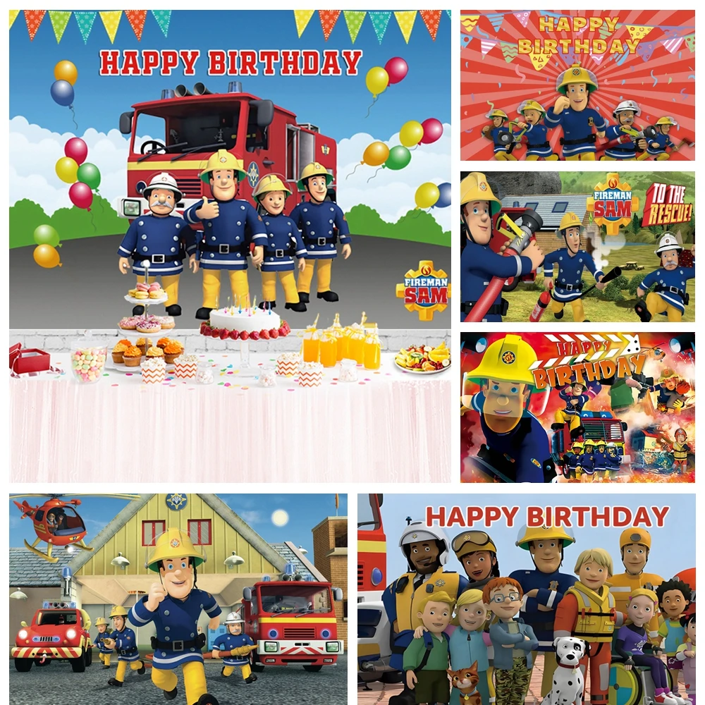 

Fireman S&Sam Firefighter Birthday Party Backdrop Custom Photo Booth Background Fire Truck Kids Baby Shower Decoration Banner