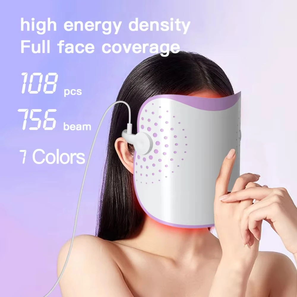 2024 Maschera fotonica portatile per ringiovanimento della pelle dal design moderno Dispositivo per maschera di bellezza a LED bianco Macchina per terapia della luce fotonica a 7 colori