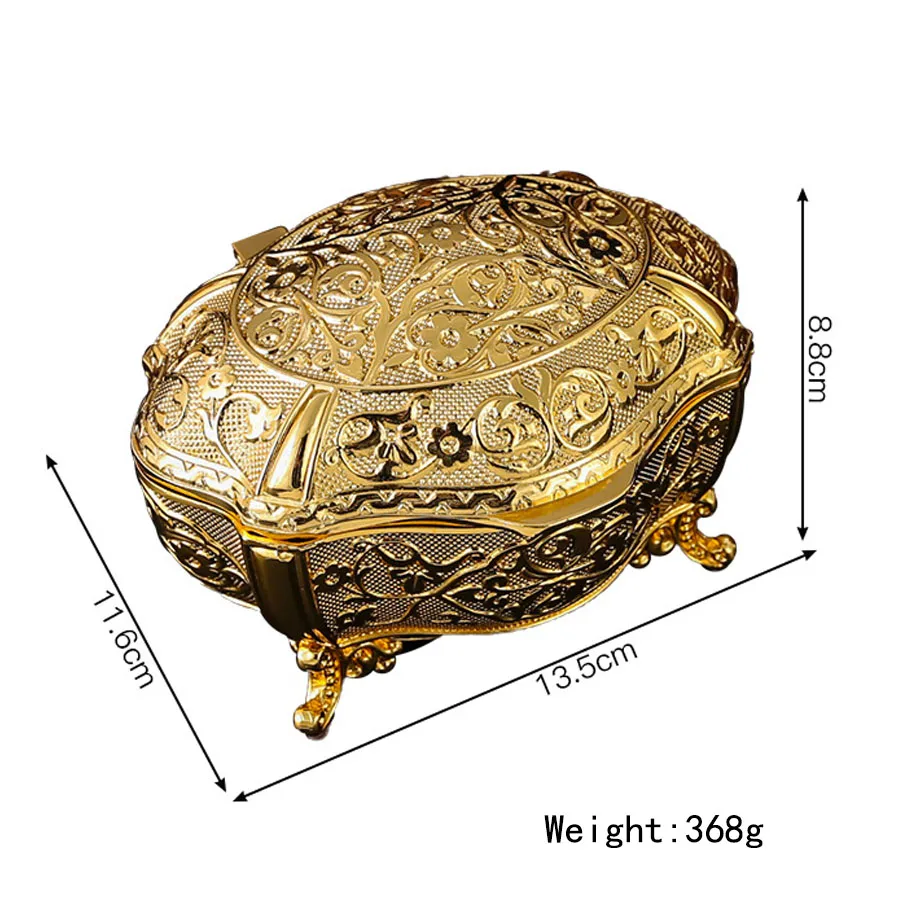 Vintage Metal Jewelry Box Oval Trinket Organizer Ring Box Case with Pattern Jewelry Storage Box For Ring Necklace Gift for Girls