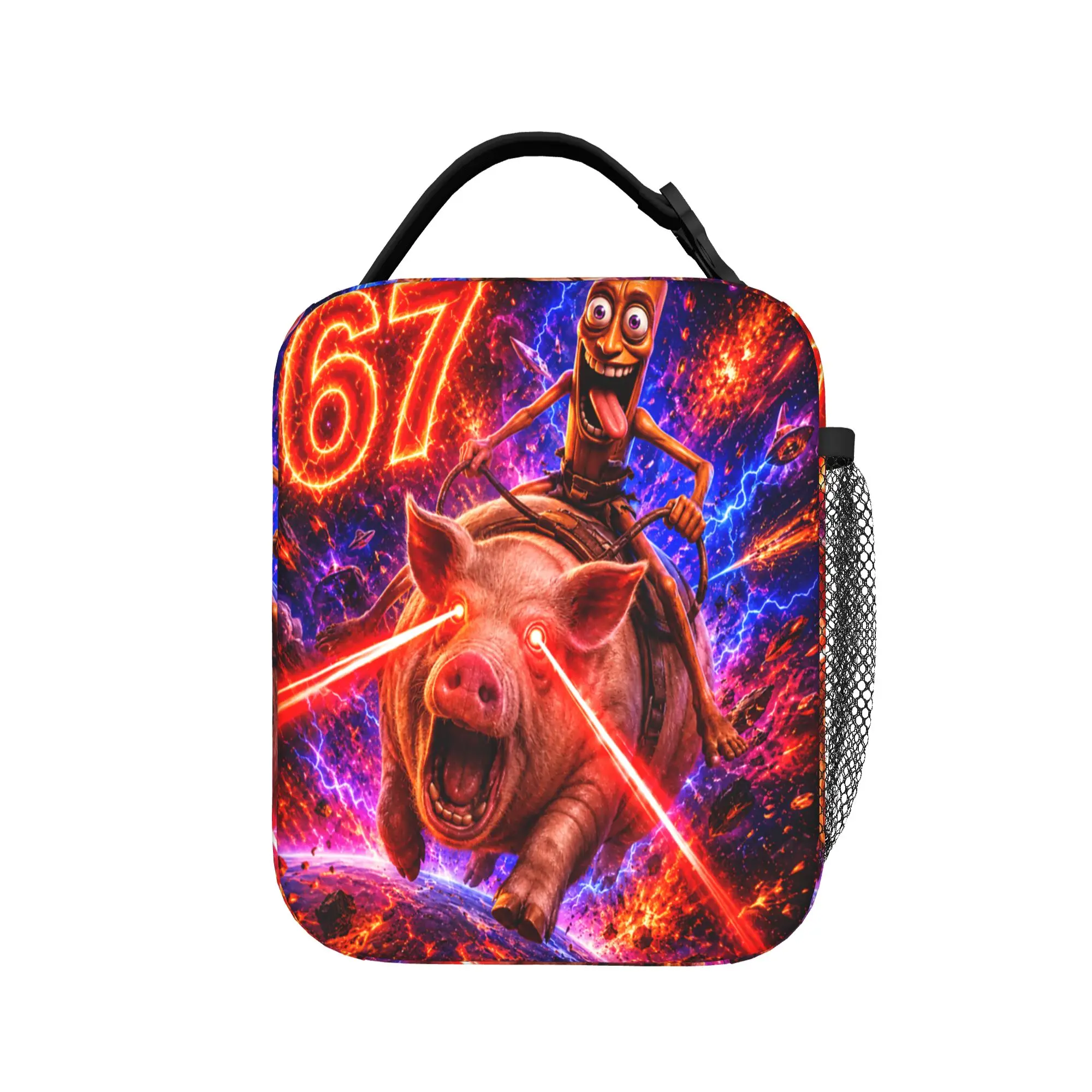 Tung Tung Sahur Ride John Pork 67 Funny Brainrot Meme Galaxy Lunch Bag Convenient Lunch Box Child Office Print Cooler Bag