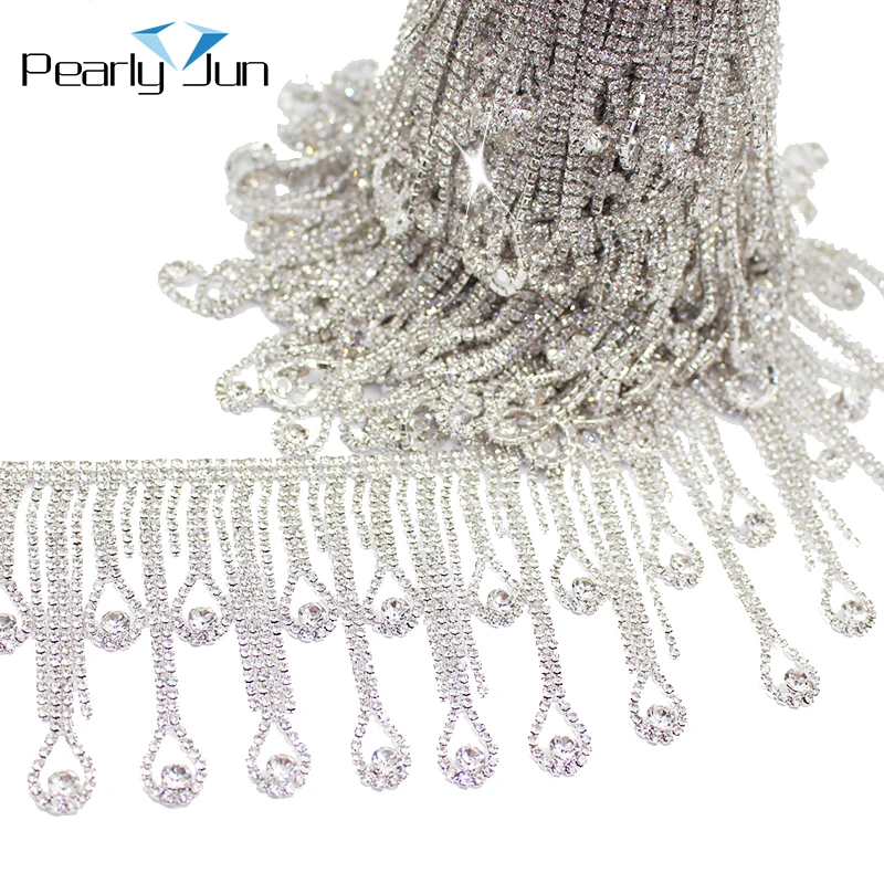 Drop Long Tassel Crystal Rhinestone Fringe Trim Crystal Decoration Chain Belly Dance Clothing Accessories ML075