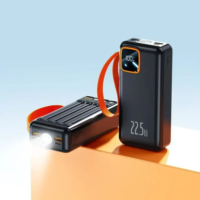 22.5W Fast Charging Power Bank with Intelligent Digital Display 4 Built in Cables Charge 6 Devices Simultaneously LED Light